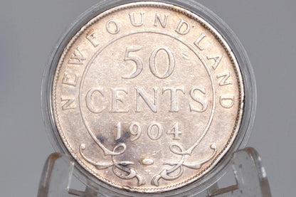 1904 Newfoundland 50 Cents - VF (Very Fine) Condition - King George V - Fifty Cents Newfoundland 1904 Silver, Only 140,000 Minted