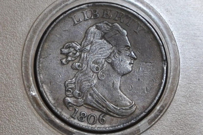 1806 Half Cent Small 6 Stemless - XF Detail, Damaged - 1806 Draped Bust Half Cent Small Six No Stems - Great Collection Addition
