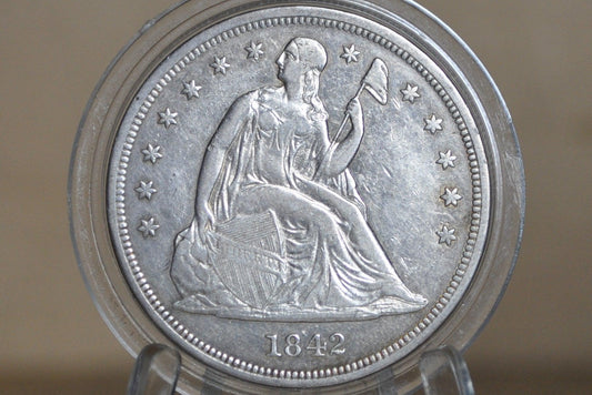 1842 Seated Liberty Dollar - XF, Nice Coin - 1842 Liberty Seated Silver Dollar - Authentic - Scarce Coin Type, Rare, 1842 Dollar 1842