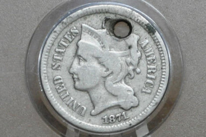1871 Three Cent Nickel US Coin - VG/F Grade / Condition, Civil War Era 3 Cent Nickel 1871