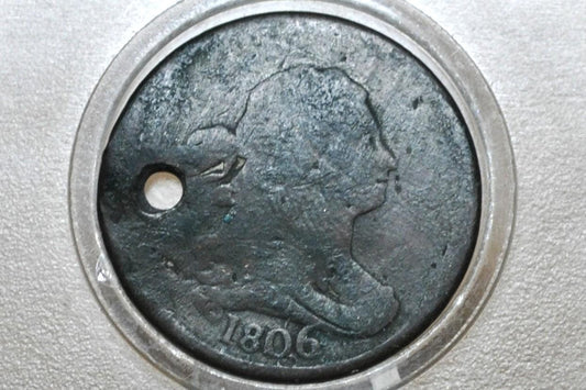 1806 Half Cent Small 6 Stemless - Heavy Corrosion / Cull - 1806 Draped Bust Half Cent Small Six No Stems - Discount Coins