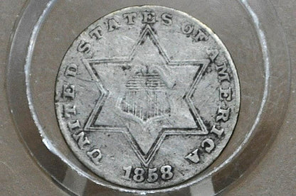 1858 Three Cent Silver US Coin, Rarer Date - AU (luster) - 1858 3 Cent Trimes Silver 3 Cent Pieces - Great Collection Coin