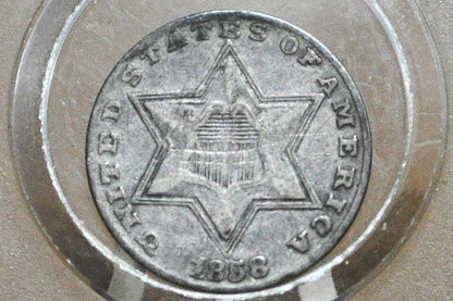 1858 Three Cent Silver US Coin, Rarer Date - AU (luster) - 1858 3 Cent Trimes Silver 3 Cent Pieces - Great Collection Coin