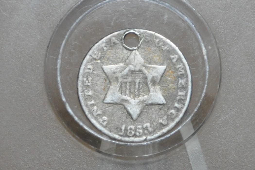 1853 Three Cent Silver US Coin - G (Good) Grade / Condition - 1853 3 Cent Trimes Silver 3 Cent Piece - Great Collection Piece