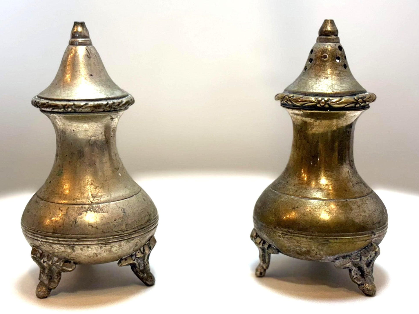 Gothic Style Three-Legged Salt and Pepper Set -Ornate Vintage Salt & Pepper Set