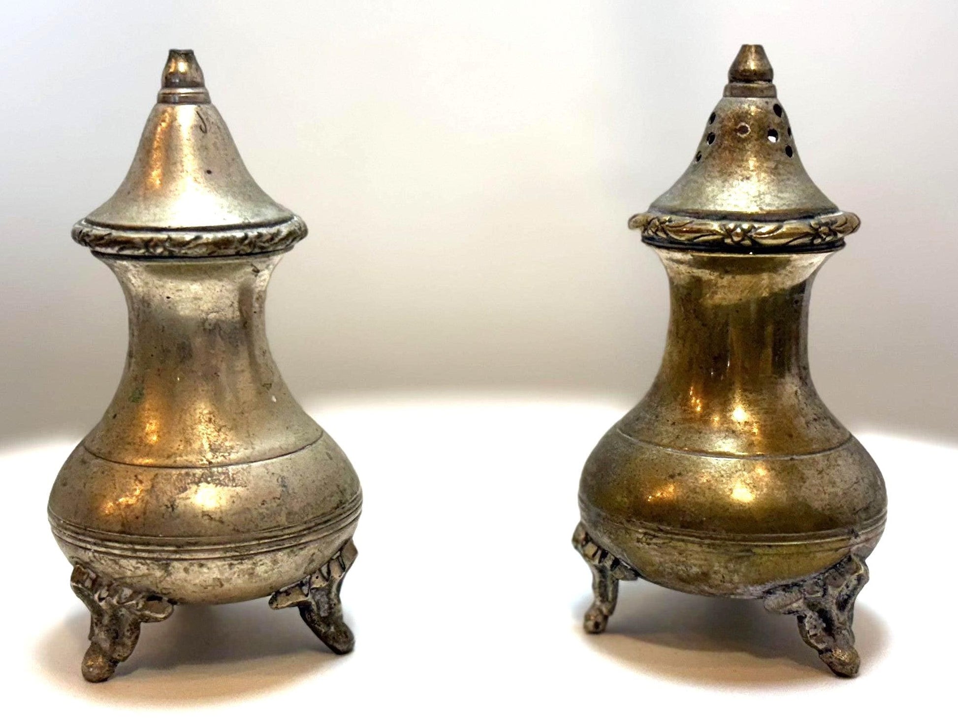 Gothic Style Three-Legged Salt and Pepper Set -Ornate Vintage Salt & Pepper Set