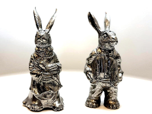 Dressed Rabbits Salt & Pepper Shakers By Vagabond - Antique Easter Rabbits Shaker Set