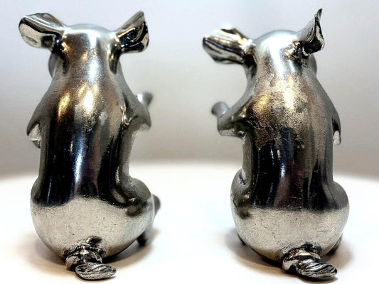 Happy Pewter Pigs By Vagabond House Salt and Pepper Shakers Set - Pig Salt and Pepper Antique Set