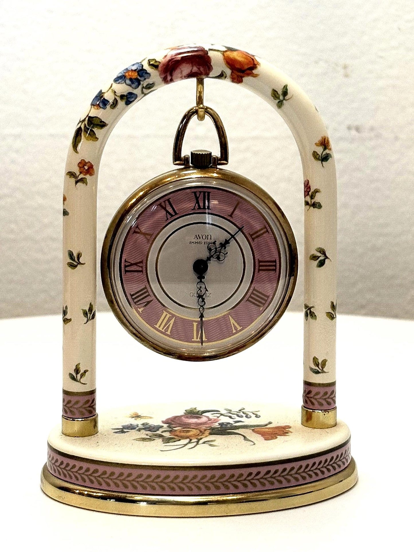 1986 Antique Avon Centennial Pocket Watch and Decorative Stand - Vintage Avon Centennial Floral Arch Clock