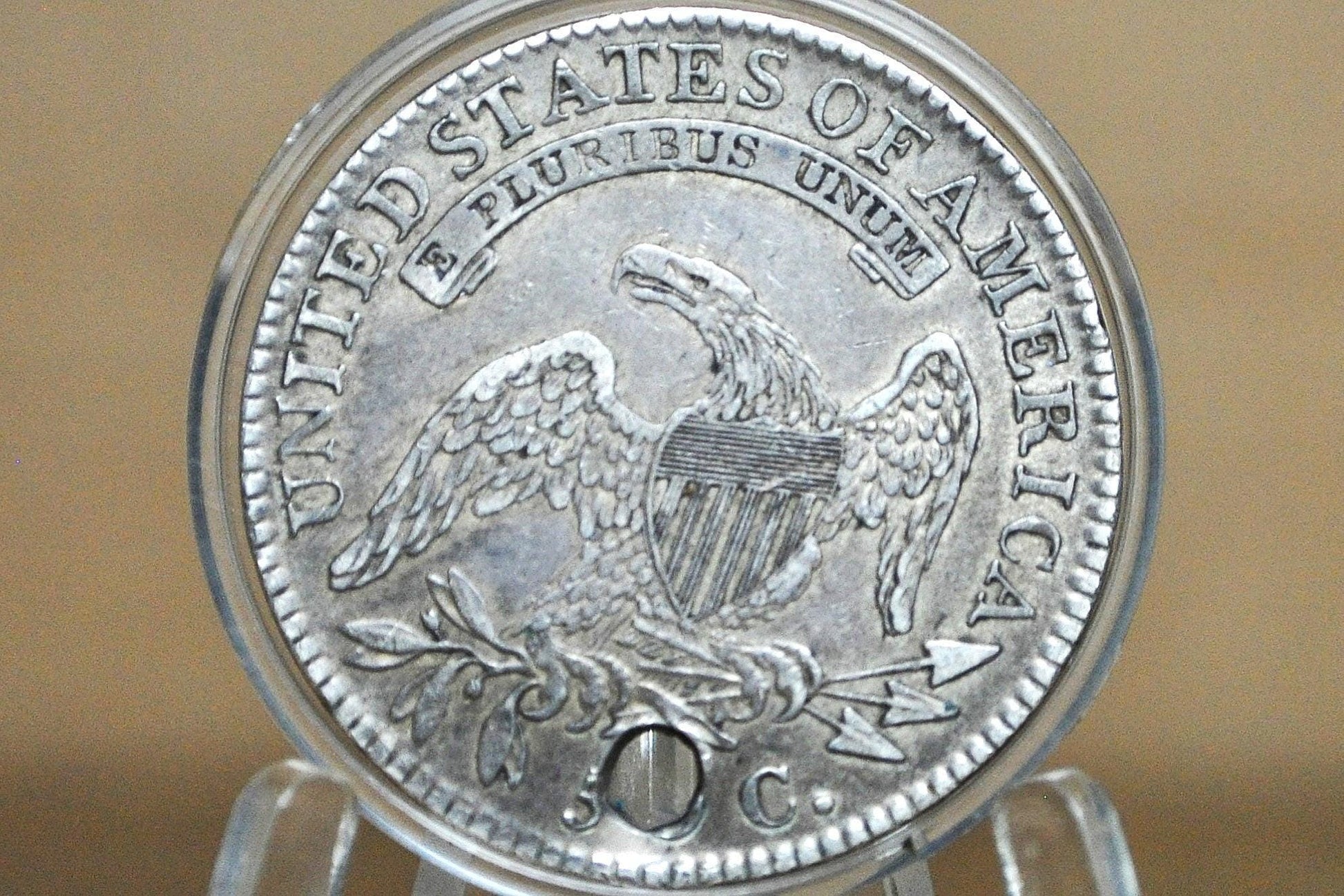 1818 Capped Bust Half Dollar - Choice AU Detail, Holed - 1818 Half Dollar US Half Dollar 1818 Early American Coin, Better Date! Low Mintage