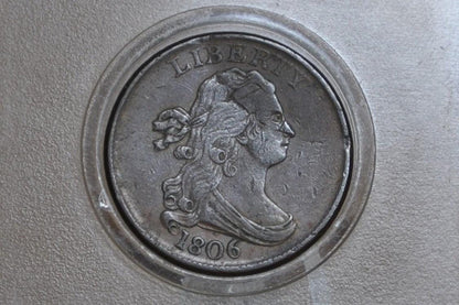 1806 Half Cent Small 6 Stemless - XF Detail, Damaged - 1806 Draped Bust Half Cent Small Six No Stems - Great Collection Addition
