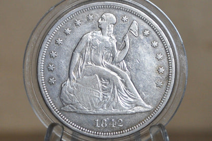 1842 Seated Liberty Dollar - XF, Nice Coin - 1842 Liberty Seated Silver Dollar - Authentic - Scarce Coin Type, Rare, 1842 Dollar 1842