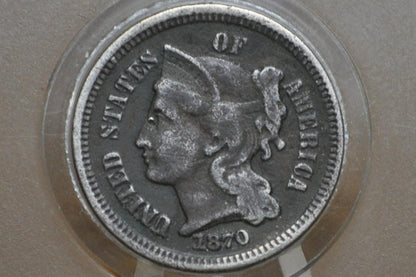 1870 Three Cent Nickel US Coin - Choose by Grade / Condition - Civil War Era - 3 Cent Nickel 1870