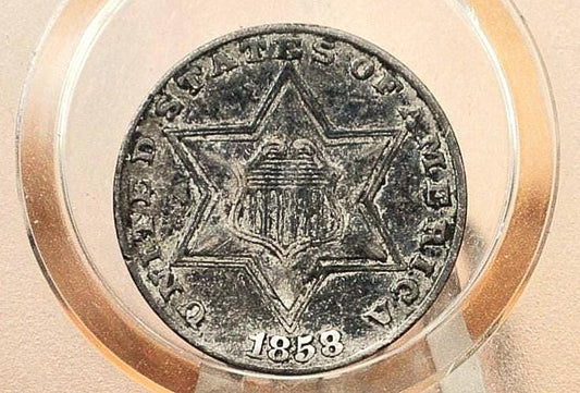 1858 Three Cent Silver US Coin, Rarer Date - Choose by Grade / Coin - 1858 3 Cent Trimes Silver 3 Cent Pieces - Great Collection Coin