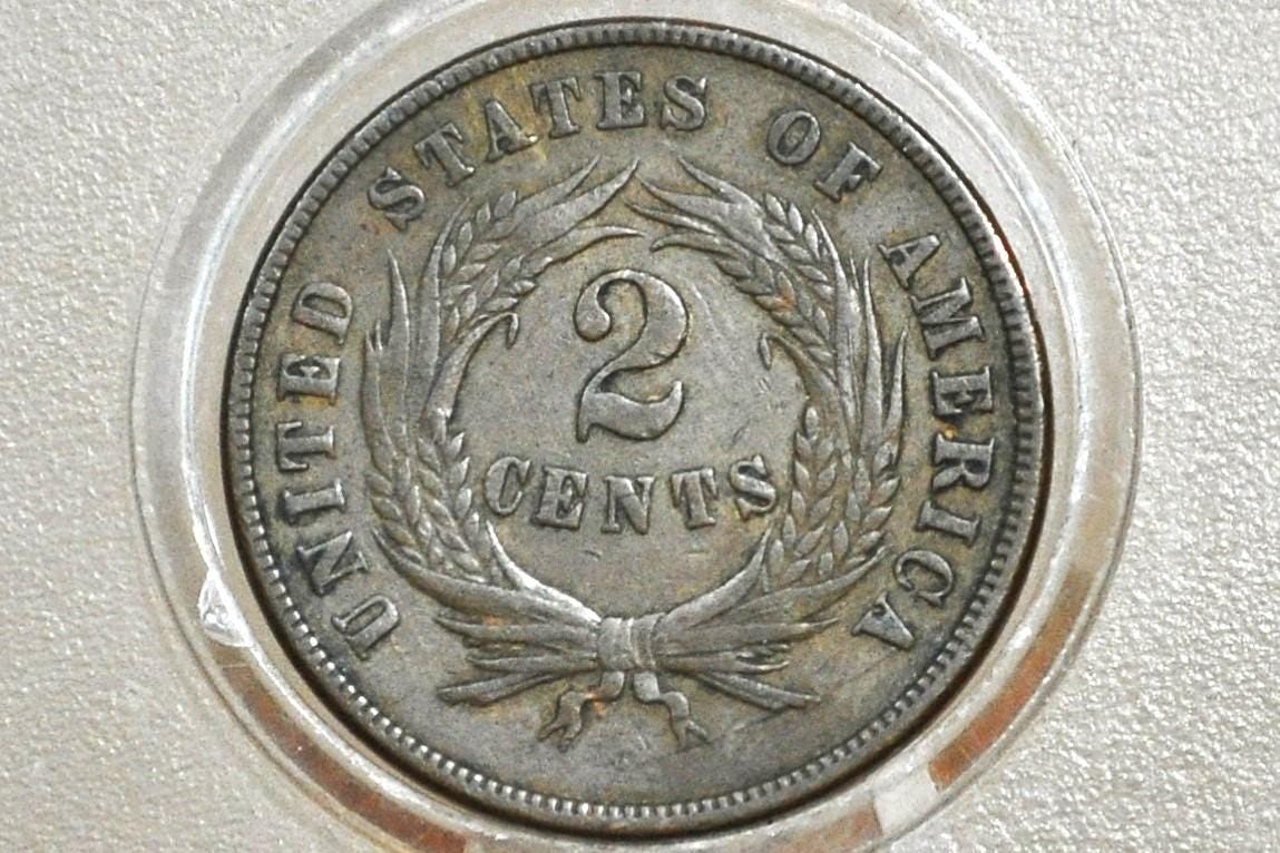 1869 Two Cent US Coin - VG-F (Very Good to Fine) Grade / Condition - Civil War Era - 2 Cent Piece 1869 - Two Cent Coins