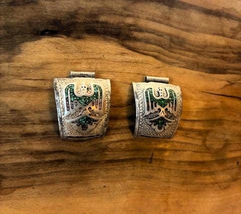 Vintage Native American Turquoise & Coral Speidel Watch Band Tips