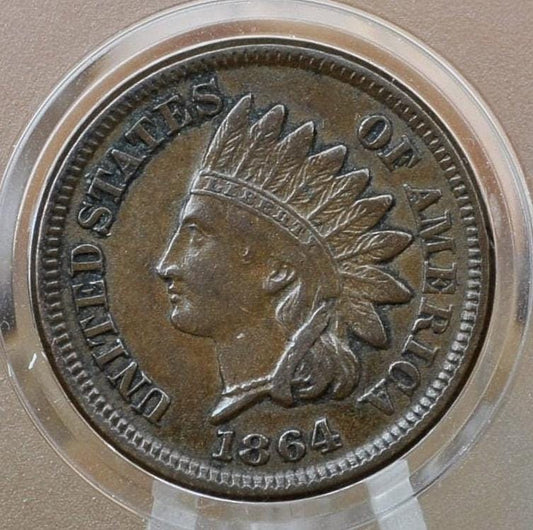 1864 Indian Head Penny - Choose by Grade F-XF (Fine to Extremely Fine) -Civil War Era Coin - Indian Head Cent 1864 Cent - Bronze, No L
