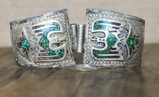 Vintage Native American Turquoise & Coral Speidel Watch Band Tips