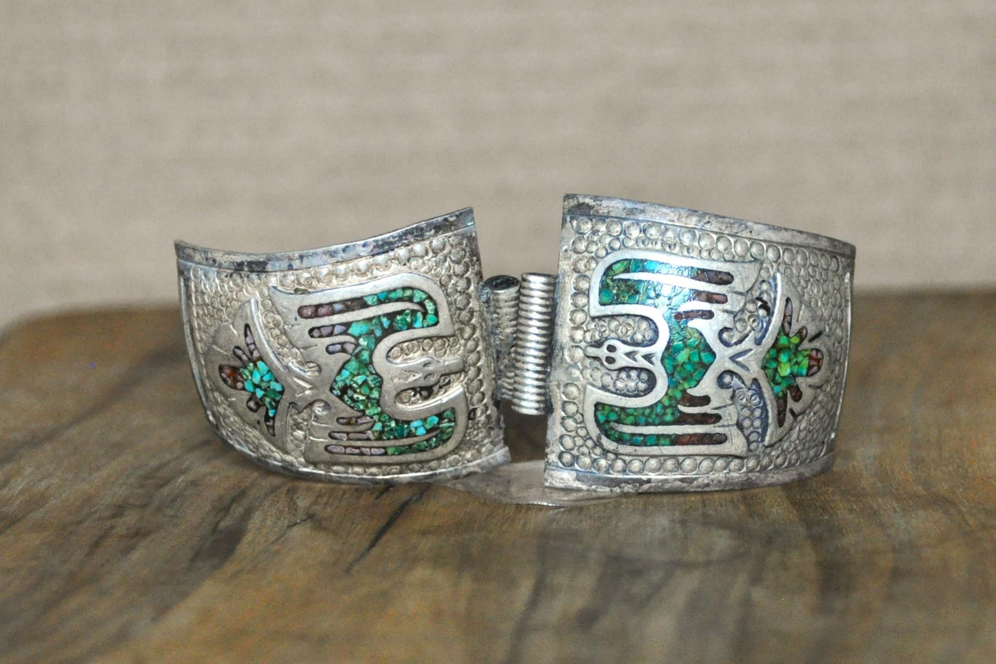 Vintage Native American Turquoise & Coral Speidel Watch Band Tips