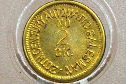 20th Century Automatic Salesman Number 2 Check - Small Brass Vending Token No. 2