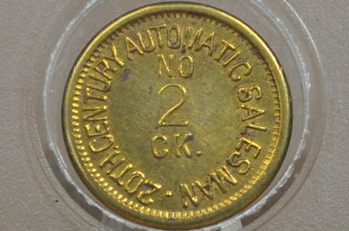 20th Century Automatic Salesman Number 2 Check - Small Brass Vending Token No. 2