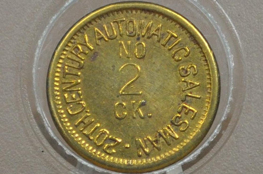 20th Century Automatic Salesman Number 2 Check - Small Brass Vending Token No. 2