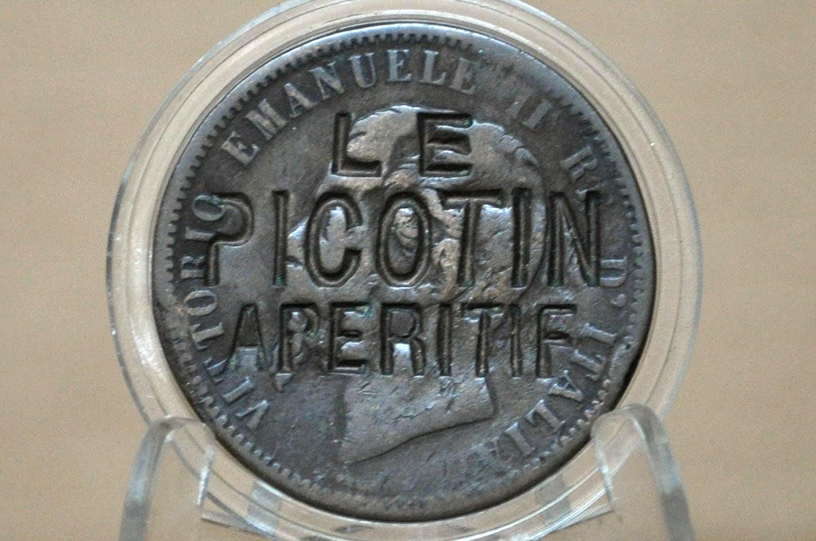 1860s Italian 10 Centesimi Counterstamped "Le Picotin Aperitif" - "Le Picotin Aperitif" C/S Italian Ten Centesimi 18060s Coin