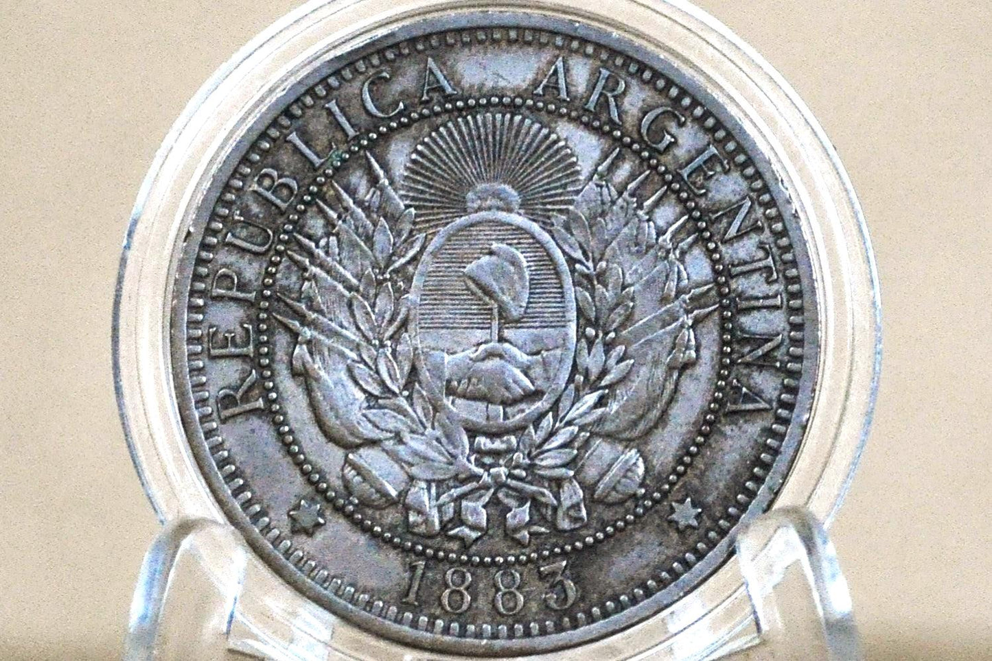 1883 Republic of Argentina Libertas Dos Centavos - AU - High Grade, Beautiful Coin - 1883 2 Centavos Argentina