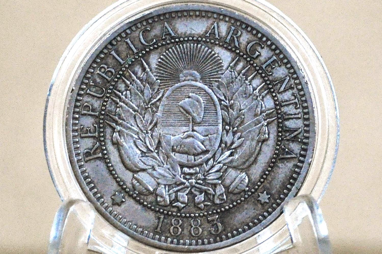 1883 Republic of Argentina Libertas Dos Centavos - AU - High Grade, Beautiful Coin - 1883 2 Centavos Argentina