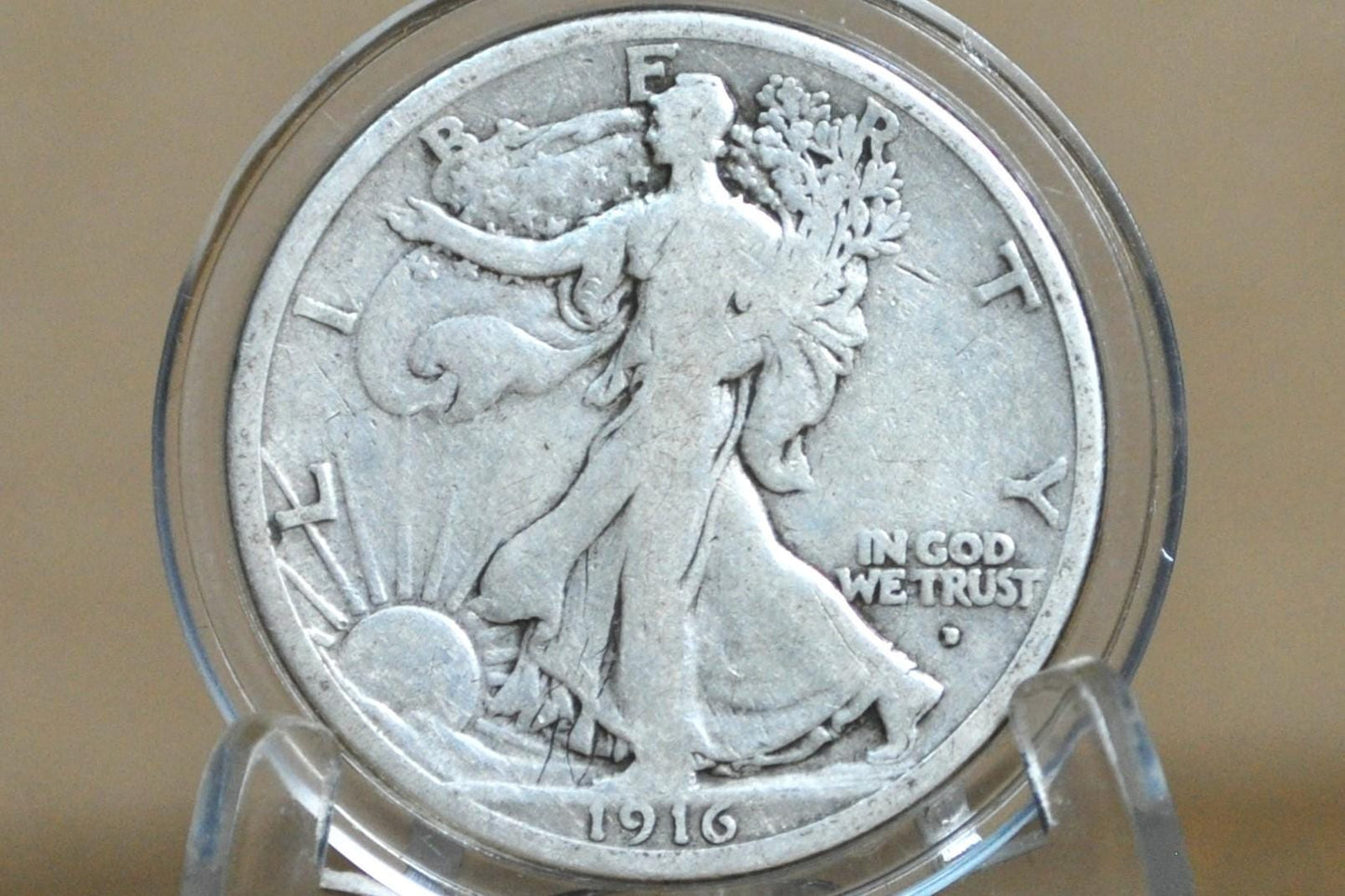1916-D Walking Liberty Silver Half Dollar - G (Good) - Key Date - Denver Mint - 1916 D Wlh - Half Dollar 1916 D Liberty Walking Half