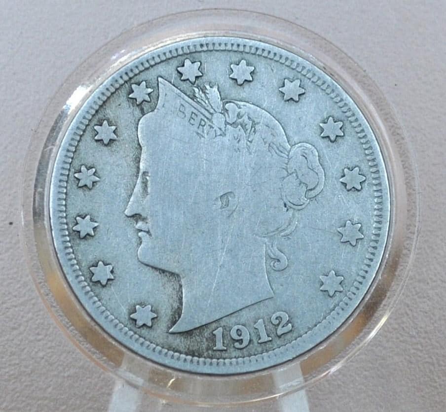 1912-S Liberty Head Nickel, The Key Date- VG+ (Very Good) Grade - San Francisco Mint - Liberty Nickel 1912S, Very Rare Coin, Only 238,000