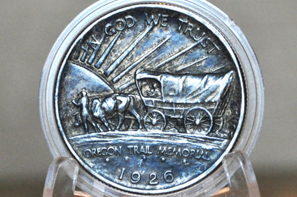 1926-S Oregon Trail Silver Commemorative Half Dollar - AU, Toned - 1926 Oregon Trail Memorial 1926 Oregon Trail Half, Authentic