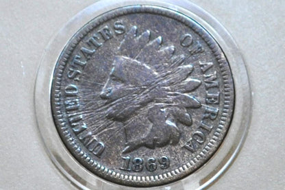 1869 Indian Head Penny - Key Date, Rarest of the 1860's - AG to G (Good) Condition / Grade - 1869 Cent
