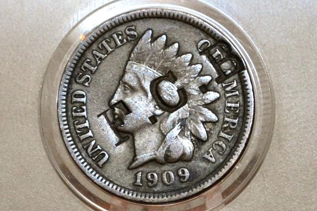 1909 Indian Head Penny Counter Stamped Coinage "F.c.b" - Counter Marked 1909 Indian Head "F.c.b"