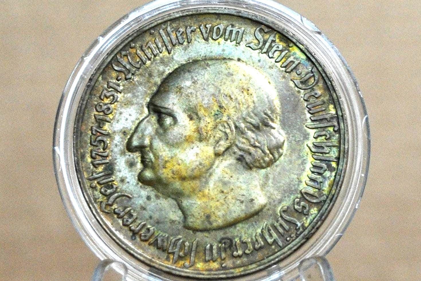 1922 500 Mark Coin Westphalia - Uncirculated, Toned - Rare - German States Five Hundred Marks Copper Baron von Stein Horse