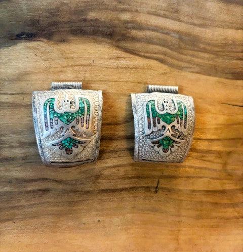 Vintage Native American Turquoise & Coral Speidel Watch Band Tips