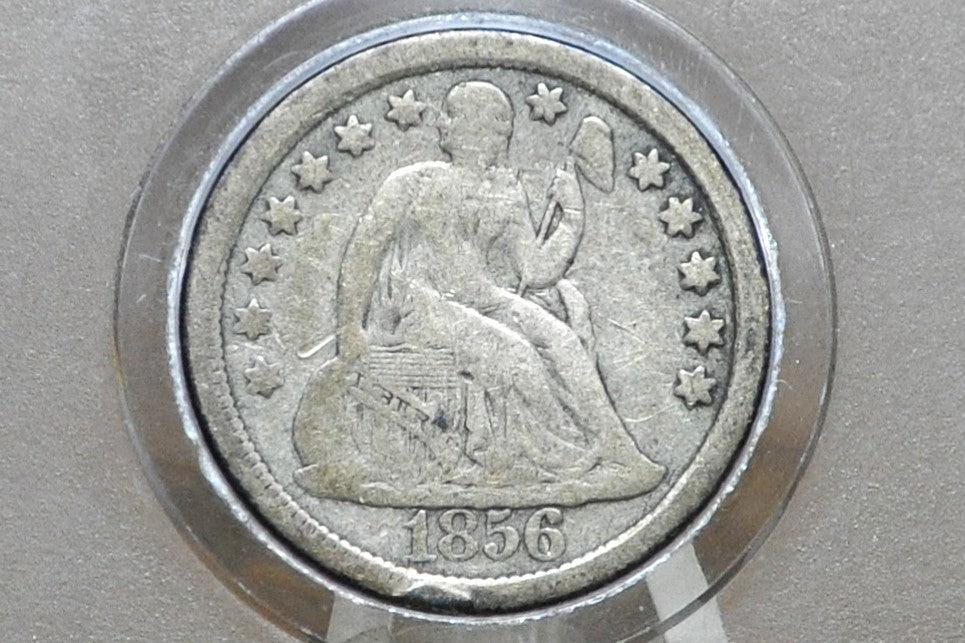 1856 Seated Liberty Dime, Large Date - Fine - 1856 Silver Dime / 1856 Liberty Seated Dime Large Date Variety