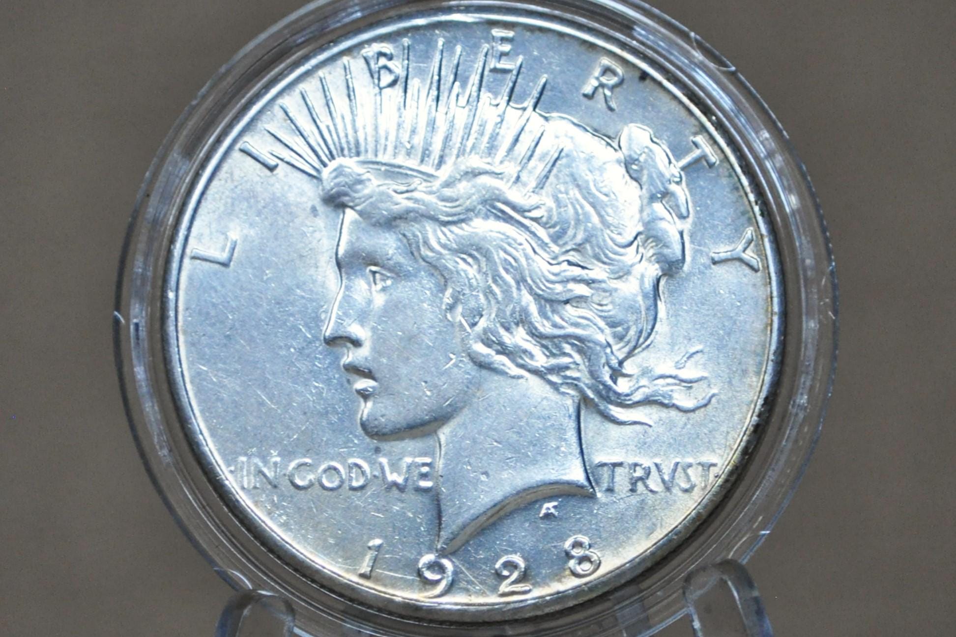 1928 Peace Dollar, Key Date - AU55 (About Uncirculated) - Philadelphia Mint - 1928 P Silver Dollar Key Date 1928 Peace Dollar