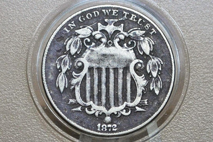 1872 Shield Nickel - F (Fine) Details - 1872 Nickel Shield Type Nickel 1800's - Great Date & Detail!