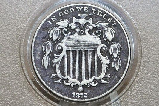 1872 Shield Nickel - F (Fine) Details - 1872 Nickel Shield Type Nickel 1800&#39;s - Great Date & Detail!