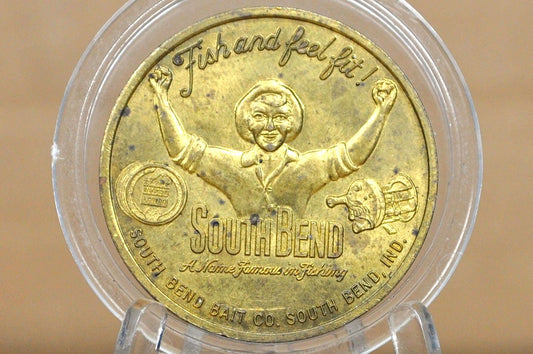 Antique South Bend Bait Co. Good Luck Token - 1939 "Fish and Feel Fit" South Bend Fishing Luck Token