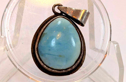 Sterling Larimar Stone Teardrop Pendant - Tested Sterling Silver - Dominican Republic Jewelry