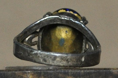 Vintage Cobalt Blue Glass Sterling Ring - Antique Style Silver Blue Glass Statement Ring Sz 12