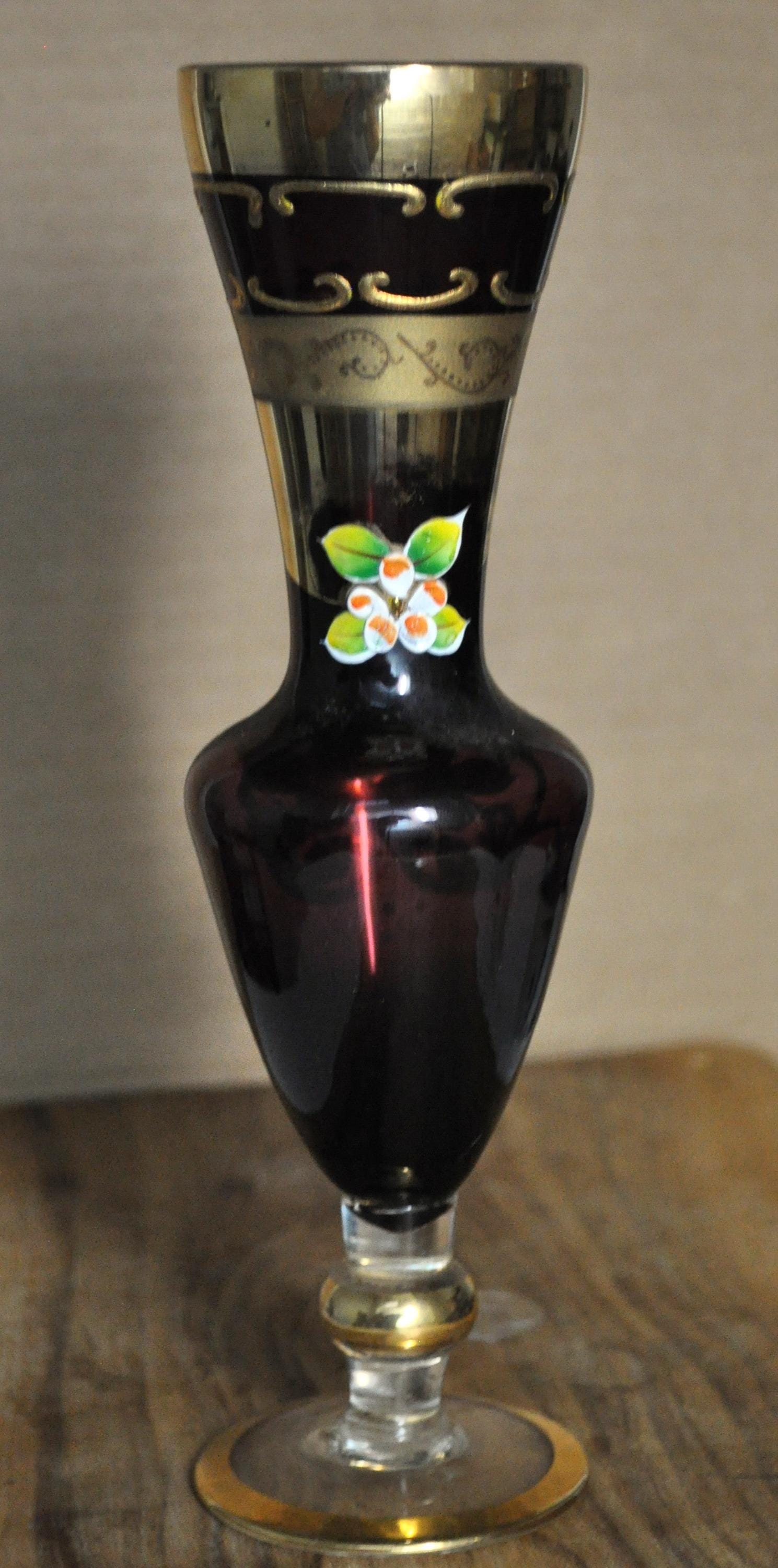 Vintage Glass Works Hand-Blown Burgundy Floral Vase - Antique Burgundy Floral Vase Hand-Blown Glass Works