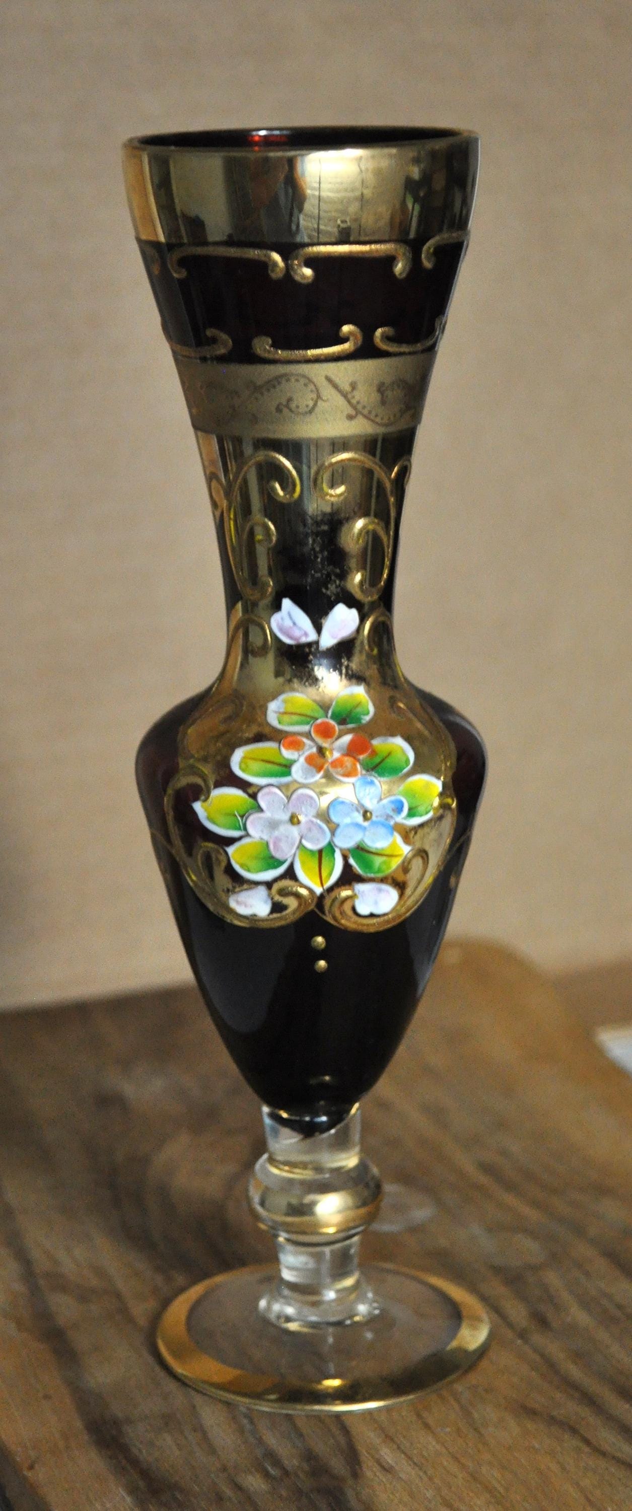 Vintage Glass Works Hand-Blown Burgundy Floral Vase - Antique Burgundy Floral Vase Hand-Blown Glass Works