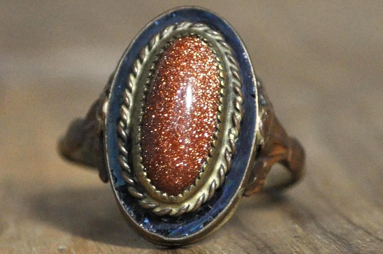 Vintage Goldstone Ring Costume Jewelry - Antique Costume Jewelry Oval Goldstone Ring