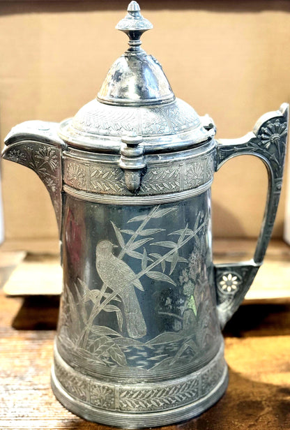 Antique 19th Century Reed & Barton Silver Plate Ice Water Pitcher, Ceramic Lined - Reed and Barton 1868 Patent Victorian Silver Water Server