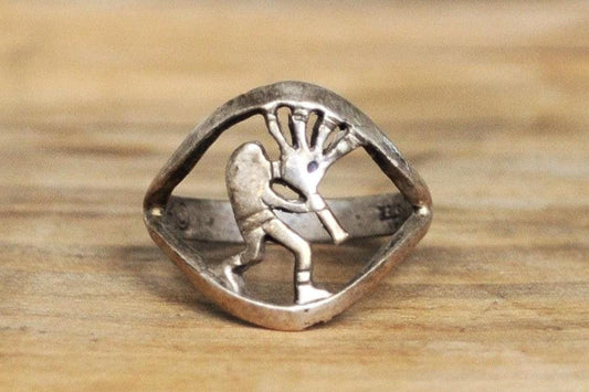 Native American Split Design Kokopelli Ring - Size 5 - Stamped and Tested Sterling Silver - Rare Native American Deity Jewelry