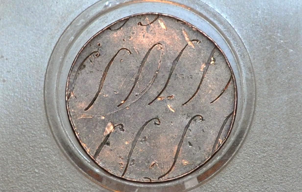 Detailed Vintage Copper Love Token - Unique Stylized Lettering "S" and "L" Copper Love Token - One-of-a-Kind Antique Copper Love Token