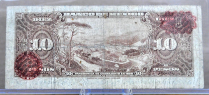 1948 Bank of Mexico 10 Pesos Note - Series BD - Very Fine (VF) - 22 December 1948 - 1948 Mexico Ten Peso Banknote - P#47c